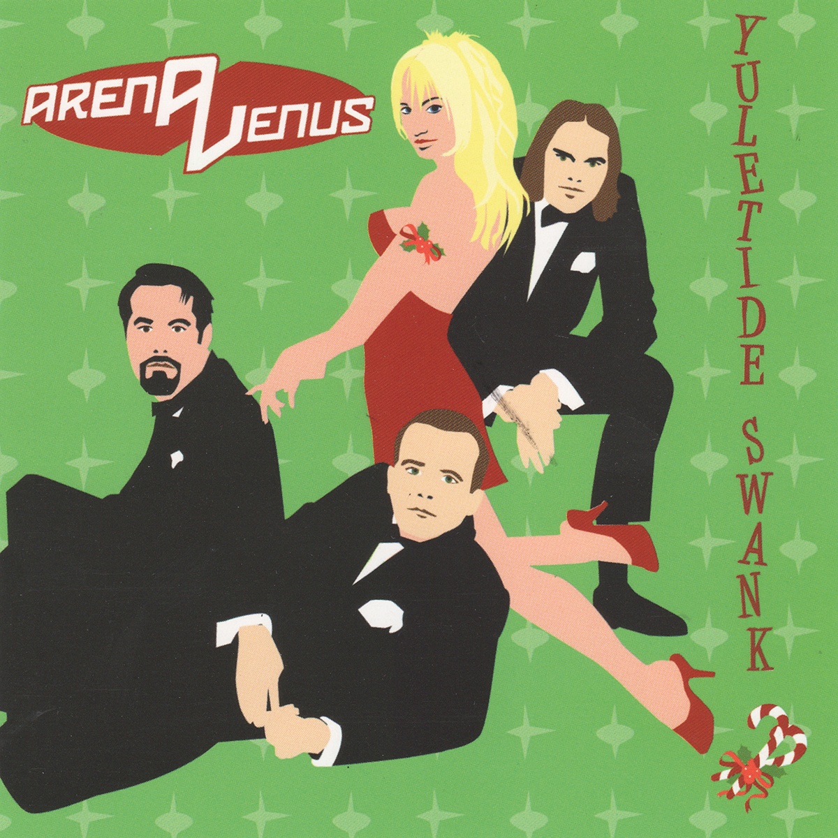 Arena Venus album cover with three men in tuxedos and a woman in a red dress.