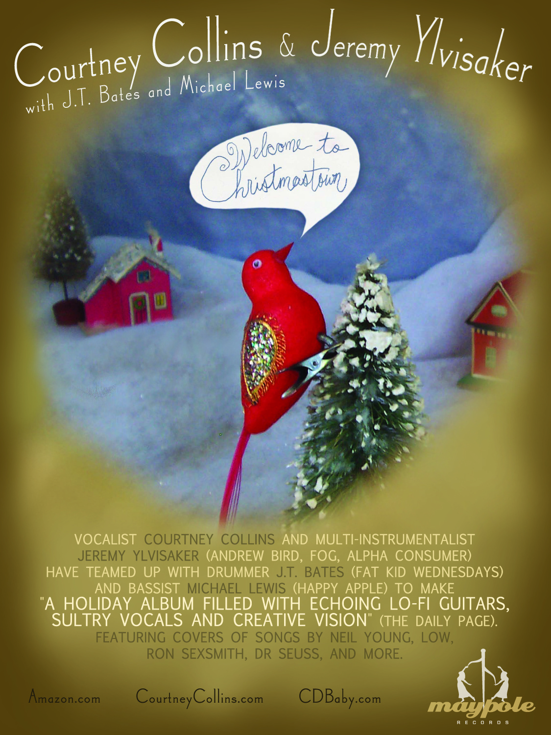 Red bird in snowy scene with "Welcome to Christmastoun" speech bubble.